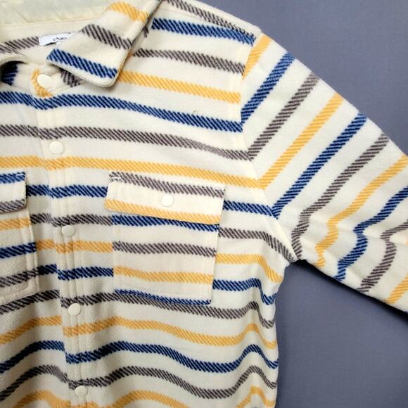 O’Neill Fleece Shacket Striped Cream Yellow Navy Snap Front Cozy Retro Casual - Picture 3 of 12
